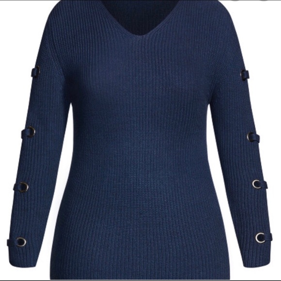 10. NWT City Chic Grommet V Neck Navy Sweater - Picture 3 of 9